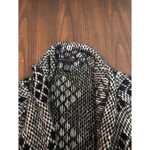 BCBGmaxazria Cascading Open Cardigan Eyelash Sweater Geometric Pattern Pockets L - Picture 5 of 10